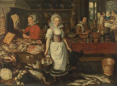 Escena de cocina con la parábola del rico y Lázaro el pobre de Pieter Cornelisz van Rijck  